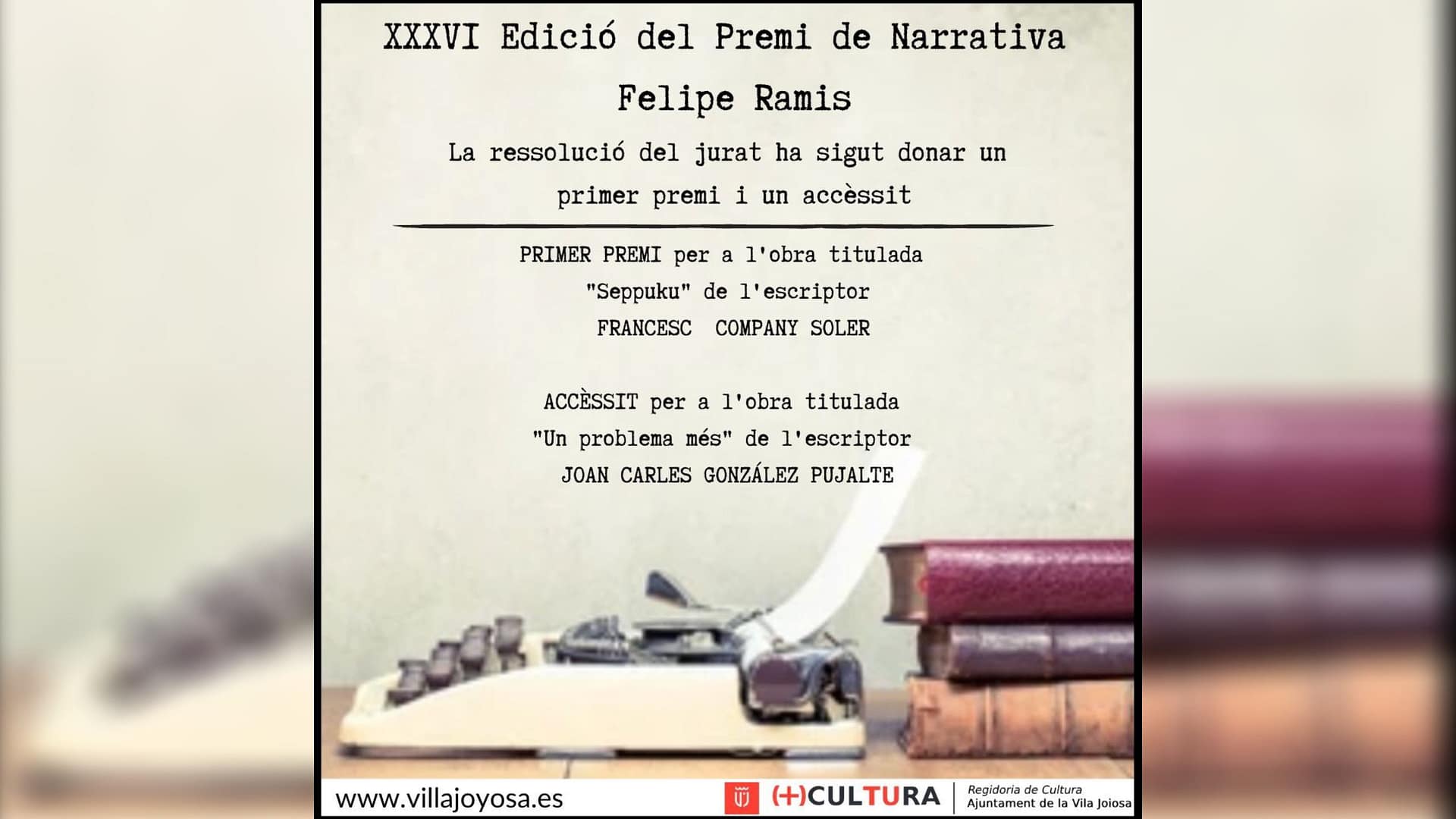 “Seppuku”, del autor Francesc Company, obra ganadora de la XXXVI Edición del Premi de Narrativa en Valencià Felipe Ramis 2022